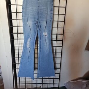 Tinseltown Light Blue Distressed Flare Jeans
